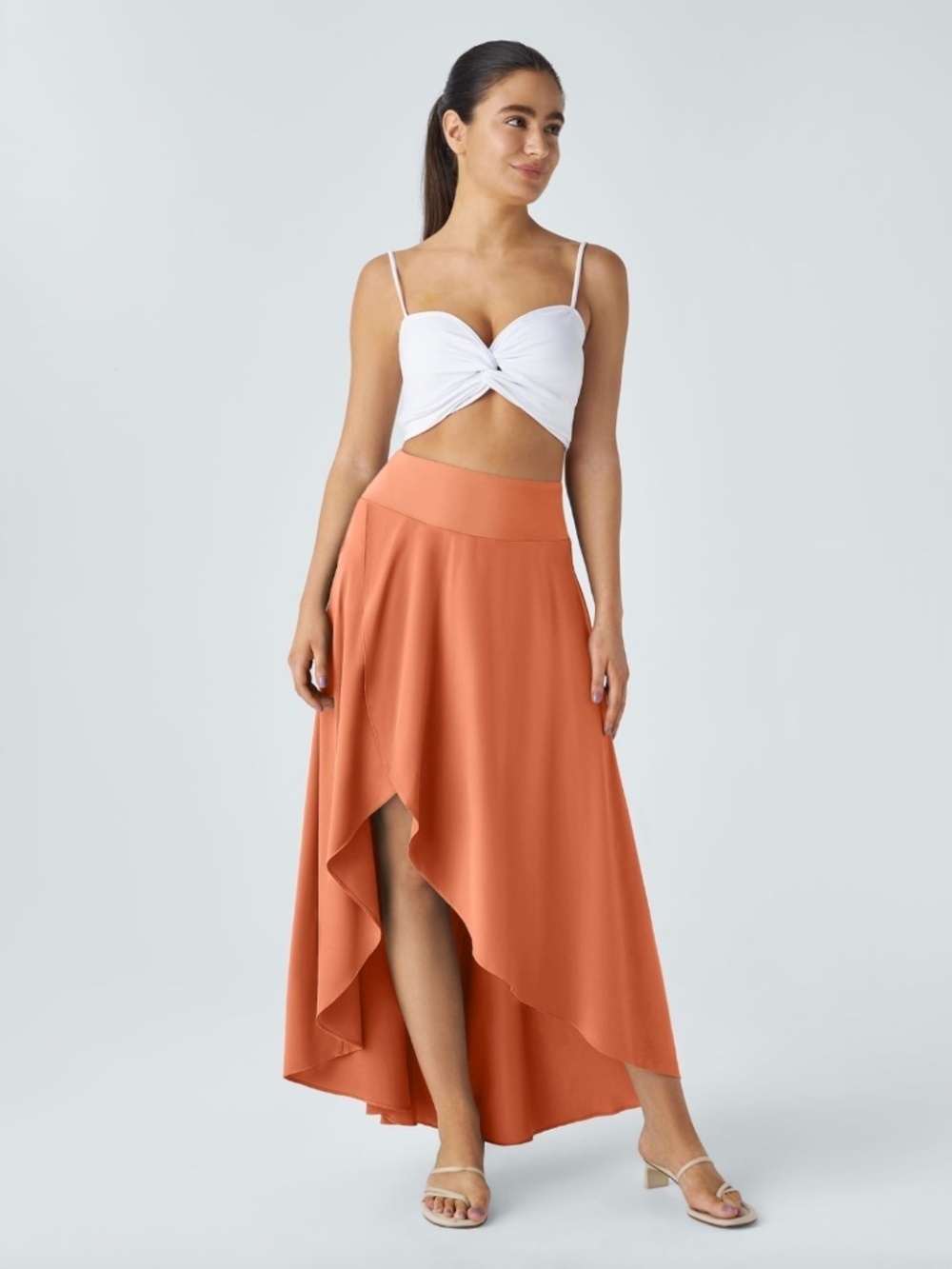Breezeful™ High Waisted High Low Ruffle 2-in-1 Flowy Quick Dry Casual Maxi Skirt